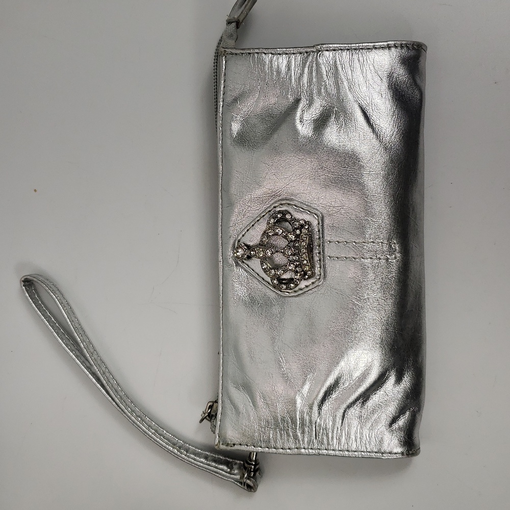 Far Nine Silver Lamay Wallet Wristlet Clutch Crown Crystals Organizer 8 x 4